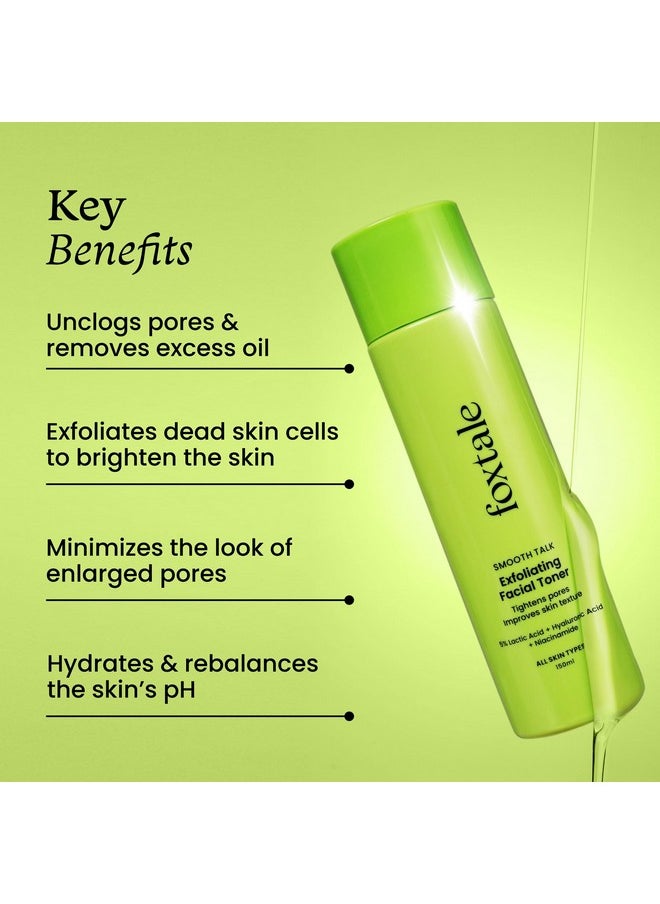 Exfoliating Face Toner With 5% Lactic Acid For Pore Tightening & Gentle Exfoliation, Alcohol Free Toner For Glowing Skin, For All Skin Types, Men & Women, 150 Ml