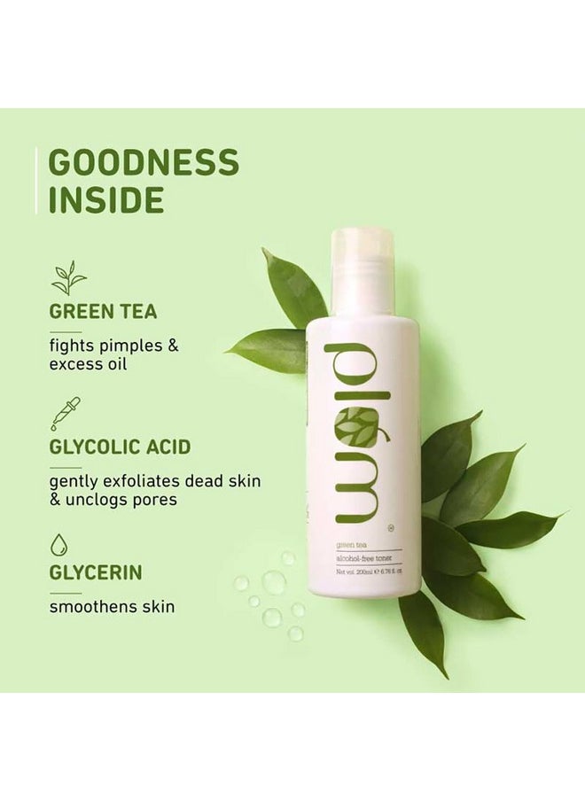 Green Tea Alcohol-Free Face Toner For Oily, Acne-Prone Skin | Alcohol-Free | With Glycolic Acid | Fights Pimples | Tightens Pores | Controls Excess Oil | Gently Exfoliates Dead Skin Cells | Non-Drying | Face Toner For Women & Men | 100% Vegan | 200 Ml
