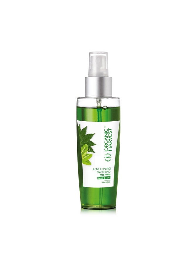 Acne Control Mattifying Face Toner For Men & Women, Minimising Open Pores, Removes Excess Oil, Infused With Neem & Tulsi, For All Skin Types, 100% American Certified Organic, Paraben & Sulphate Free - 125Ml