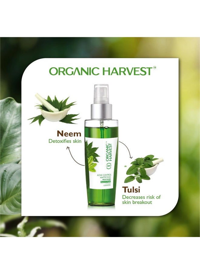 Acne Control Mattifying Face Toner For Men & Women, Minimising Open Pores, Removes Excess Oil, Infused With Neem & Tulsi, For All Skin Types, 100% American Certified Organic, Paraben & Sulphate Free - 125Ml