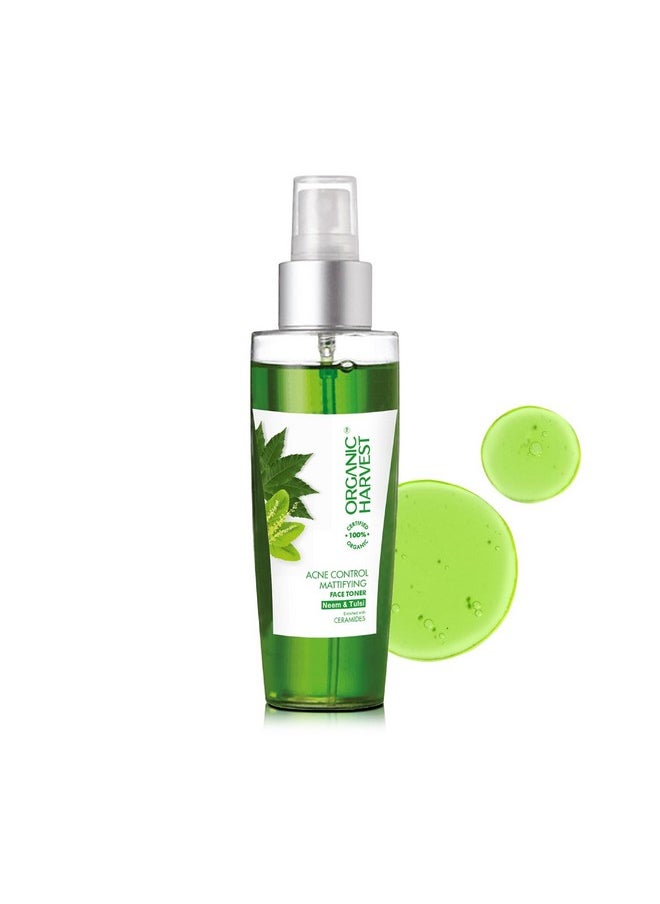 Acne Control Mattifying Face Toner For Men & Women, Minimising Open Pores, Removes Excess Oil, Infused With Neem & Tulsi, For All Skin Types, 100% American Certified Organic, Paraben & Sulphate Free - 125Ml