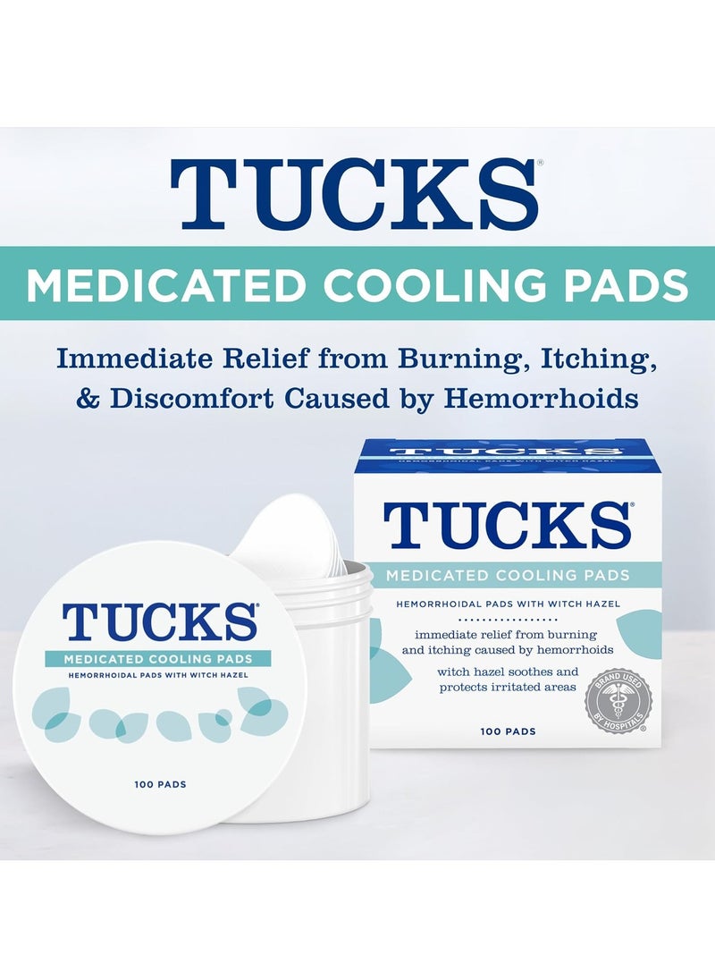 Medicated Cooling Pads 100 Count Pads with Witch Hazel Cleanses Sensitive Areas Protects from Irritation Hemorrhoid Treatment Medicated Pads Used By Hospitals