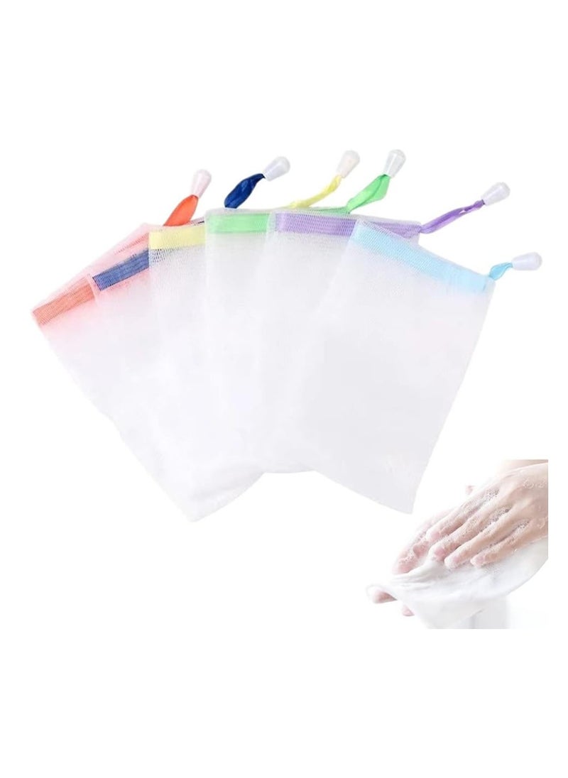 6 PCS Exfoliating Mesh Soap Saver Pouch Bag Sack, Face Cleansing Foaming Nets, White Pouch with Drawstring (Color Random)