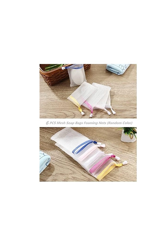 6 PCS Exfoliating Mesh Soap Saver Pouch Bag Sack, Face Cleansing Foaming Nets, White Pouch with Drawstring (Color Random)