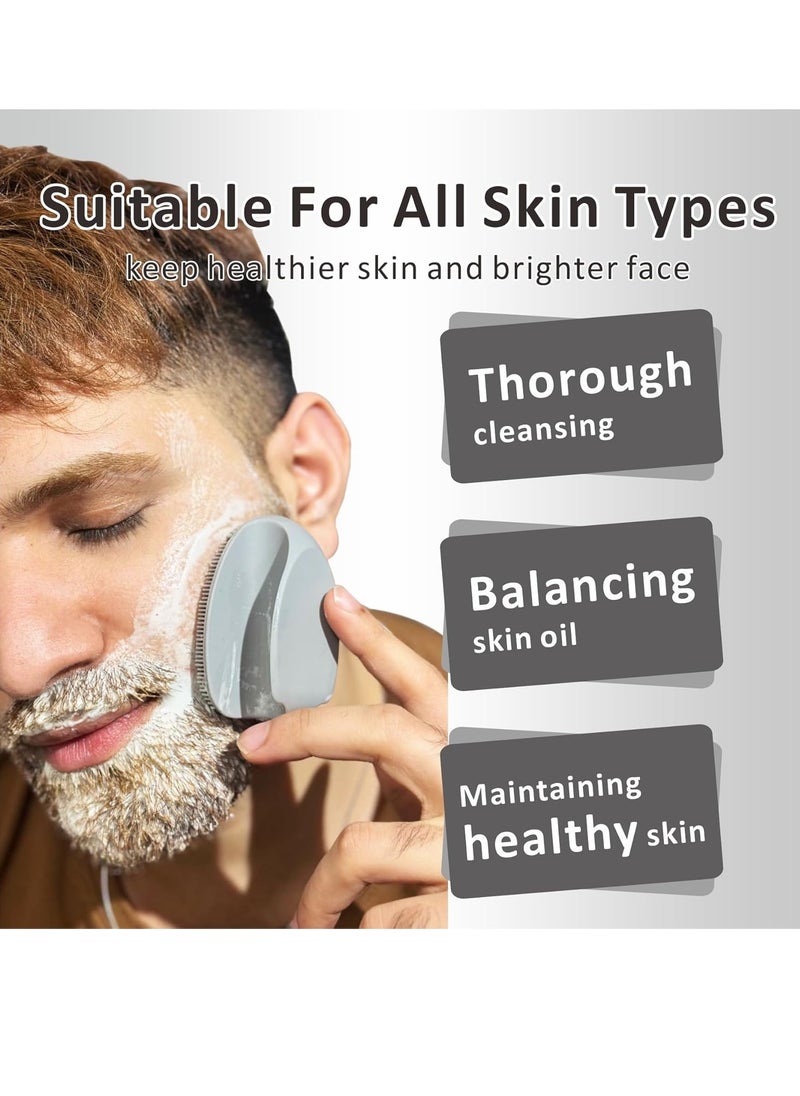 Silicone Face Scrubber,Manual Exfoliating Brush,Handheld Facial Cleansing Brush for Women Men-Blackhead Removing Pore Cleansing Massaging for Sensitive, Delicate, Dry Skin (3rd-Grey+White)