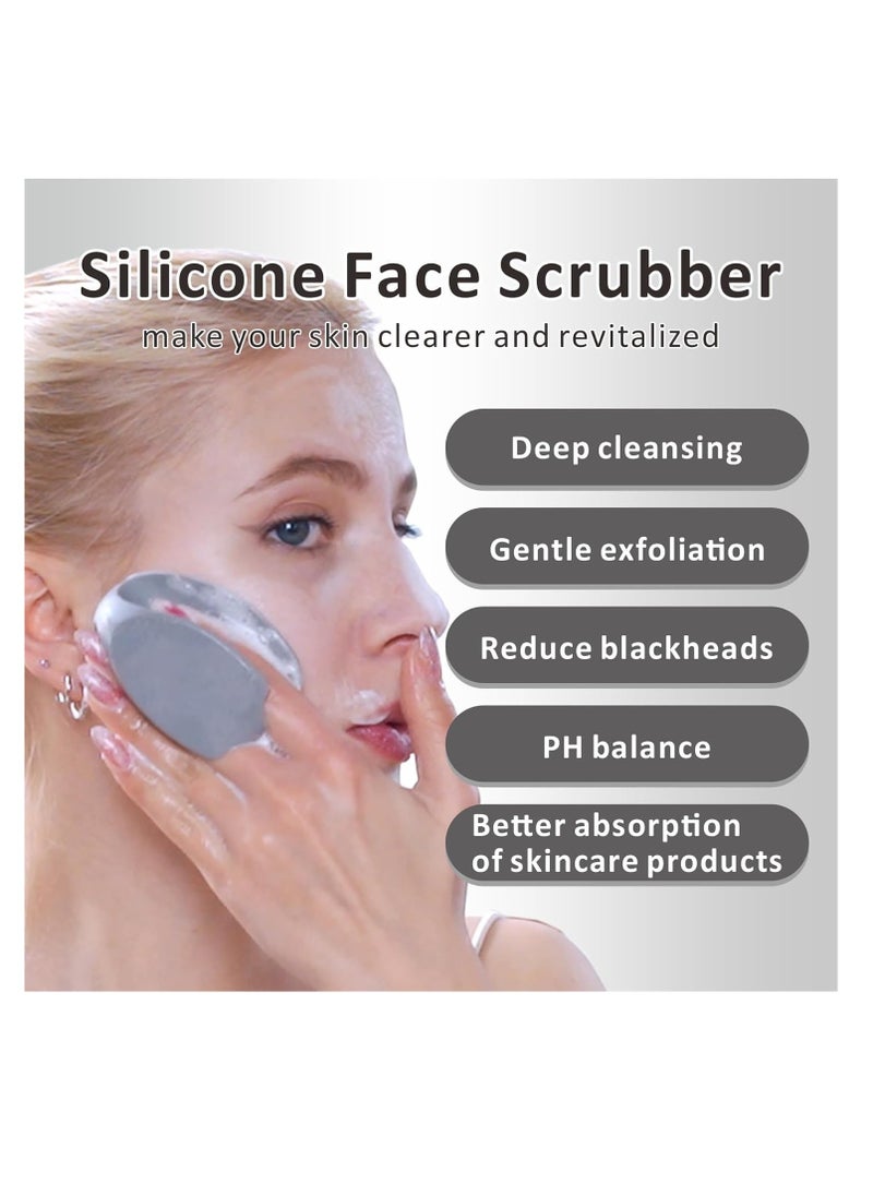 Silicone Face Scrubber,Manual Exfoliating Brush,Handheld Facial Cleansing Brush for Women Men-Blackhead Removing Pore Cleansing Massaging for Sensitive, Delicate, Dry Skin (3rd-Grey+White)