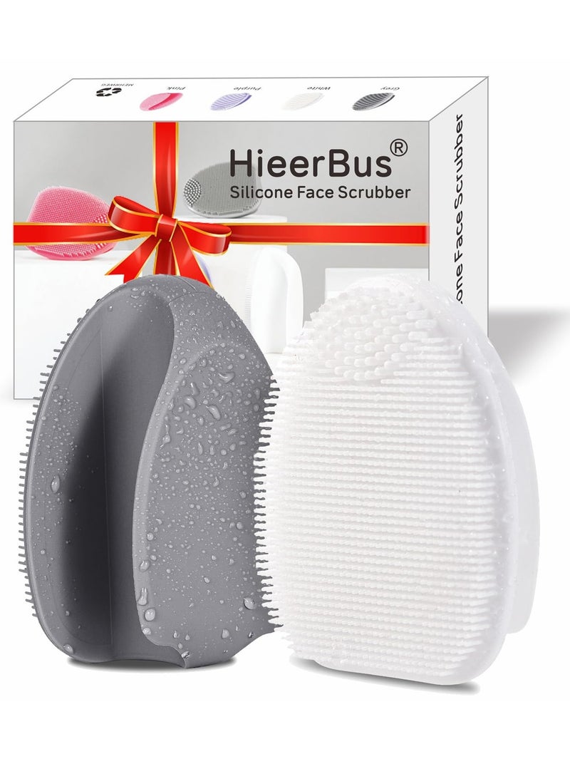 Silicone Face Scrubber,Manual Exfoliating Brush,Handheld Facial Cleansing Brush for Women Men-Blackhead Removing Pore Cleansing Massaging for Sensitive, Delicate, Dry Skin (3rd-Grey+White)