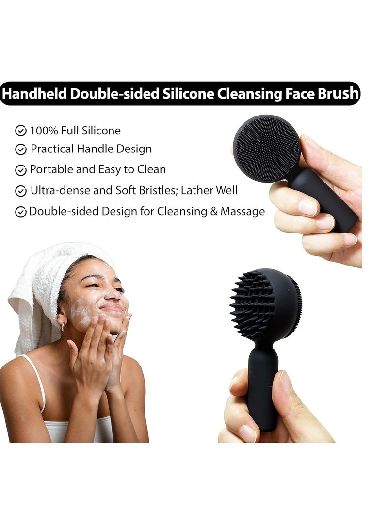 Silicone Facial Cleansing Brush 2 in 1 Silicone Facial Scrubber Manual Exfoliating Facial Brush Face Cleanser Face Exfoliator Ultrafine Bristles for Sensitive Skin Easy to Clean Lather Well (Black)