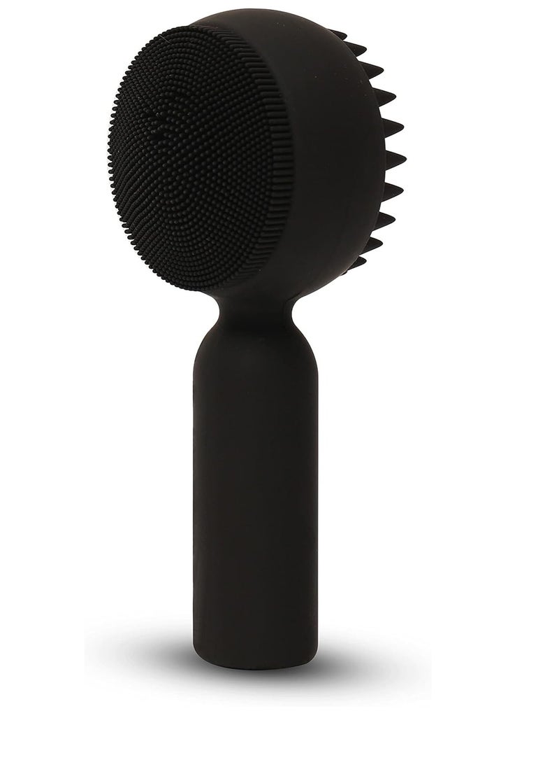 Silicone Facial Cleansing Brush 2 in 1 Silicone Facial Scrubber Manual Exfoliating Facial Brush Face Cleanser Face Exfoliator Ultrafine Bristles for Sensitive Skin Easy to Clean Lather Well (Black)