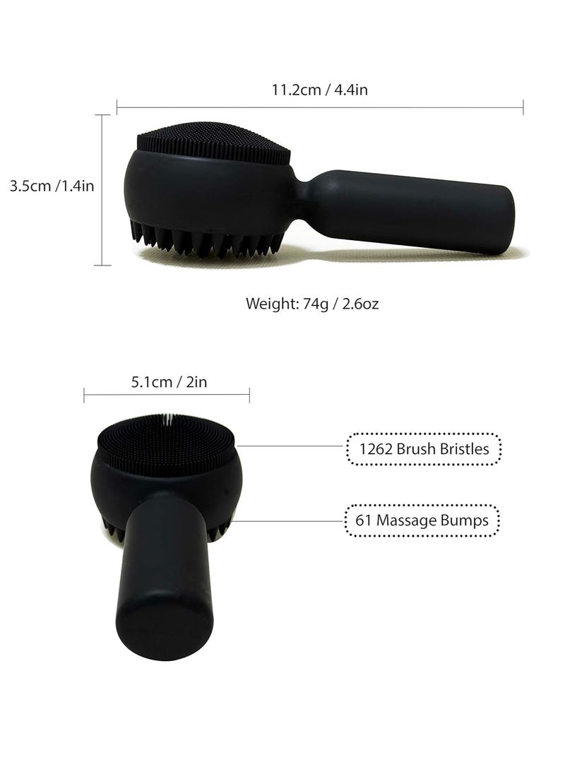 Silicone Facial Cleansing Brush 2 in 1 Silicone Facial Scrubber Manual Exfoliating Facial Brush Face Cleanser Face Exfoliator Ultrafine Bristles for Sensitive Skin Easy to Clean Lather Well (Black)