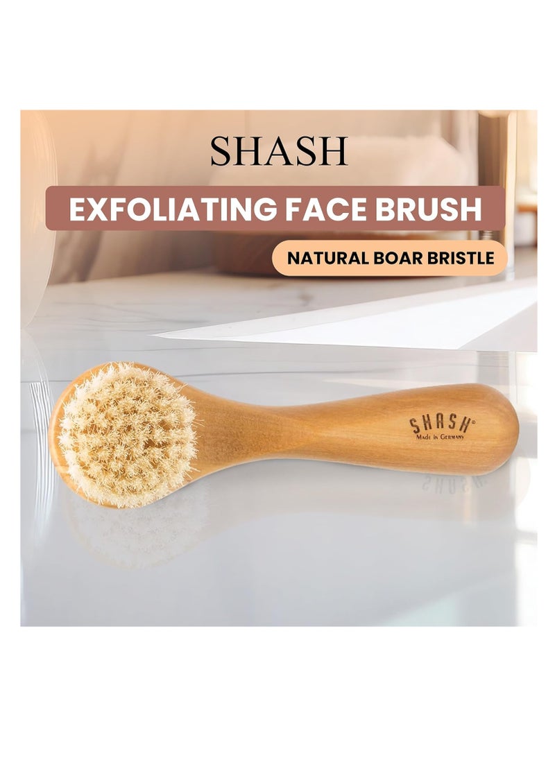 Since 1869 Hand Made in Germany - Sustainable Exfoliating Face Brush, Scrub Cleansing Brush, Exfoliates Skin to Help Reduce Flaking, Fine Lines, Supports Glowing Complexion Natural Boar Bristle