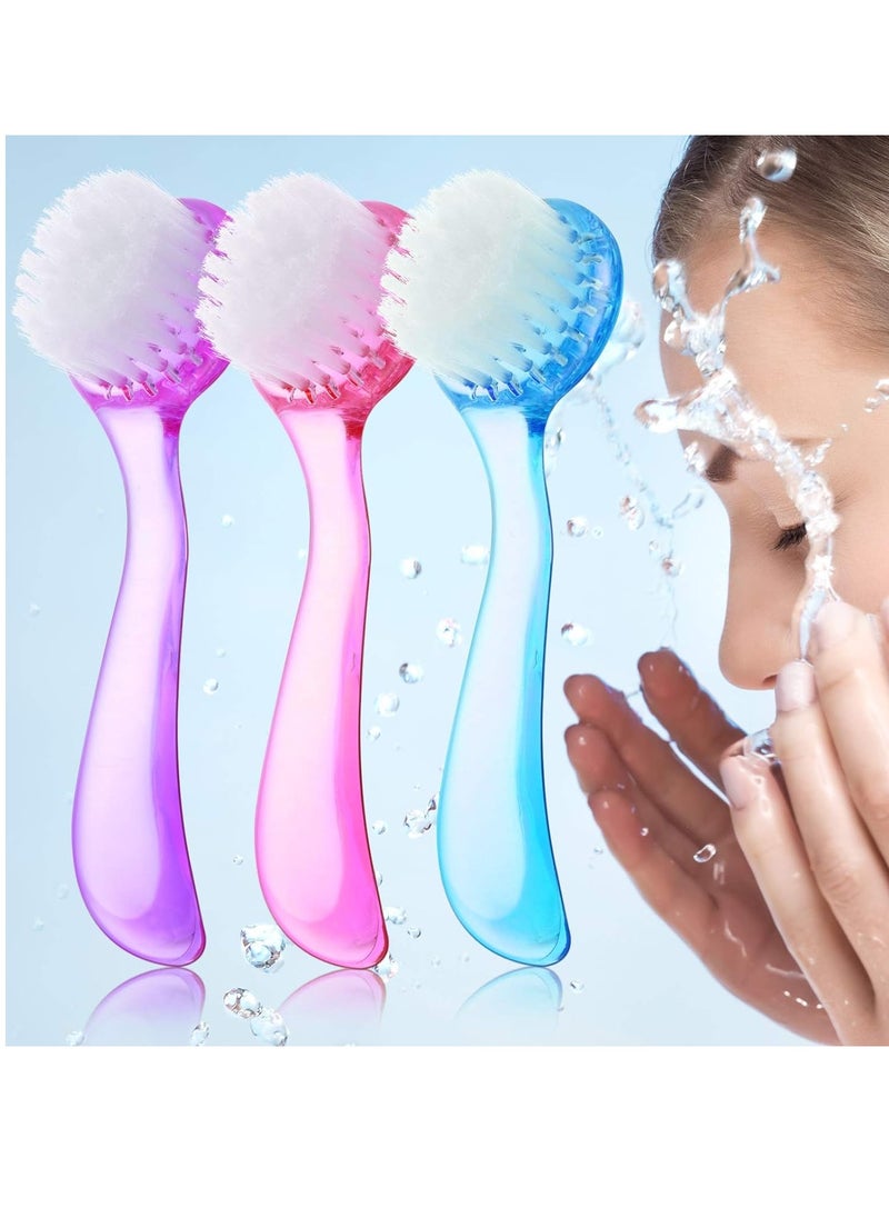 3 Pieces Facial Cleansing Brush Acrylic Handle Face Scrubbers Soft Bristle Exfoliator Cleaner Brush Scrub Exfoliating Facial Brush for Face Care Makeup Skincare Removal (Pink, Purple, Blue)