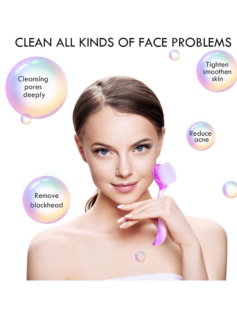 3 Pieces Facial Cleansing Brush Acrylic Handle Face Scrubbers Soft Bristle Exfoliator Cleaner Brush Scrub Exfoliating Facial Brush for Face Care Makeup Skincare Removal (Pink, Purple, Blue)