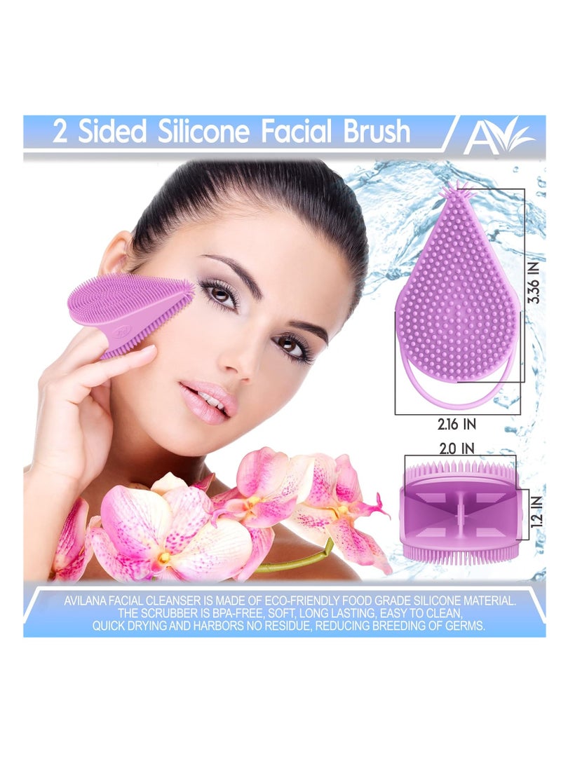 Avilana Silicone Face Scrubber- Dual Sided Manual Facial Cleansing Brush -Face Scrubber and Exfoliator- Deep Cleansing for All Skin Type (Lavender)