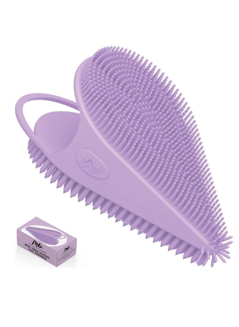 Avilana Silicone Face Scrubber- Dual Sided Manual Facial Cleansing Brush -Face Scrubber and Exfoliator- Deep Cleansing for All Skin Type (Lavender)