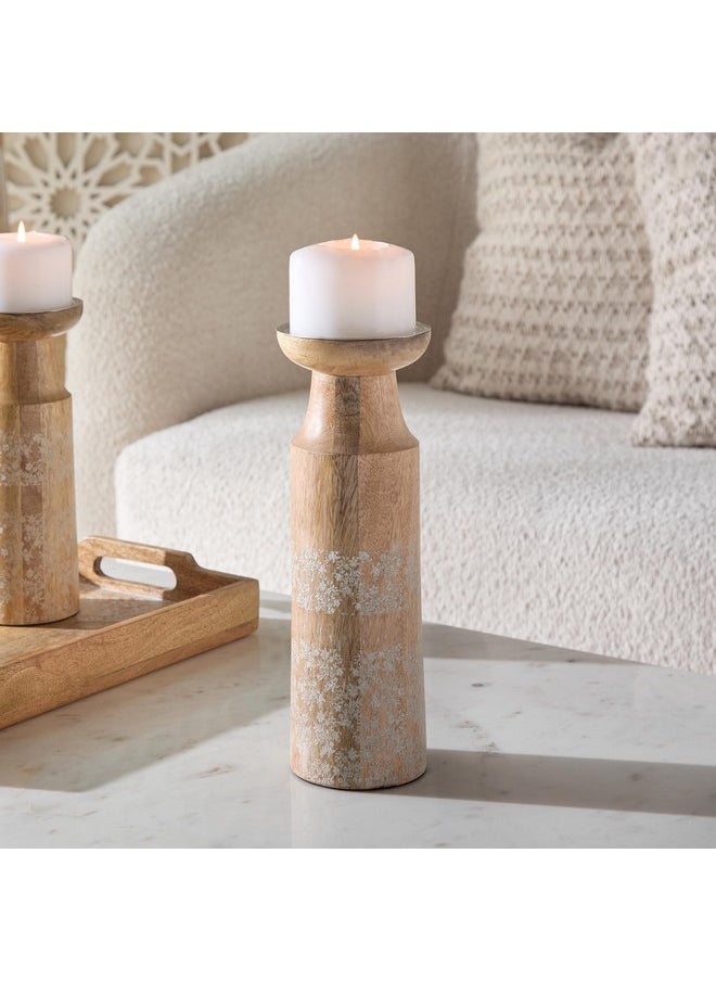 Lace Wooden Pillar Candleholder 10 x 10 x 30 cm