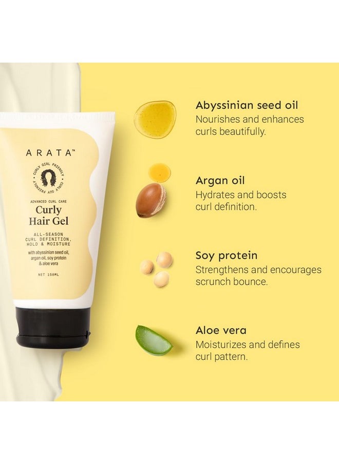 Curl Gel For Frizzy, Wavy, Curly Hair | Natural Long-Lasting Hold & Definition | Tames Frizz | Aloe Vera, Abyssinian Seed Oil, Argan Oil & Soy Protein | No Sulphate,Paraben,Silicone | 150Ml X 1