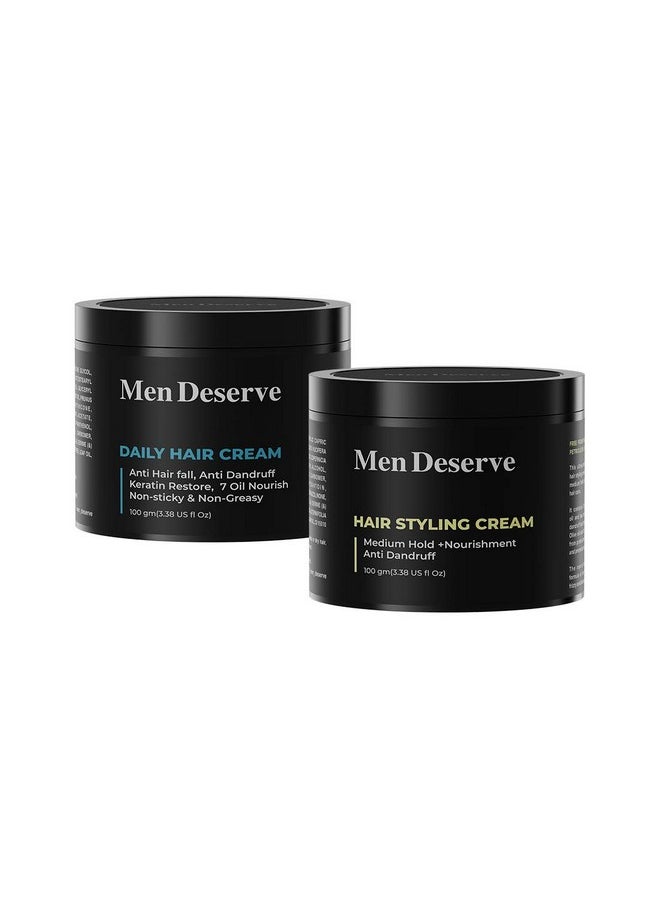 - Combo Pack Of Daily Hair Cream & Hair Styling Cream (2X100G) | Non-Greasy Hair Cream For Men With Olive Oil, Coconut Oil, & Keratin For Dry And Frizzy Hair