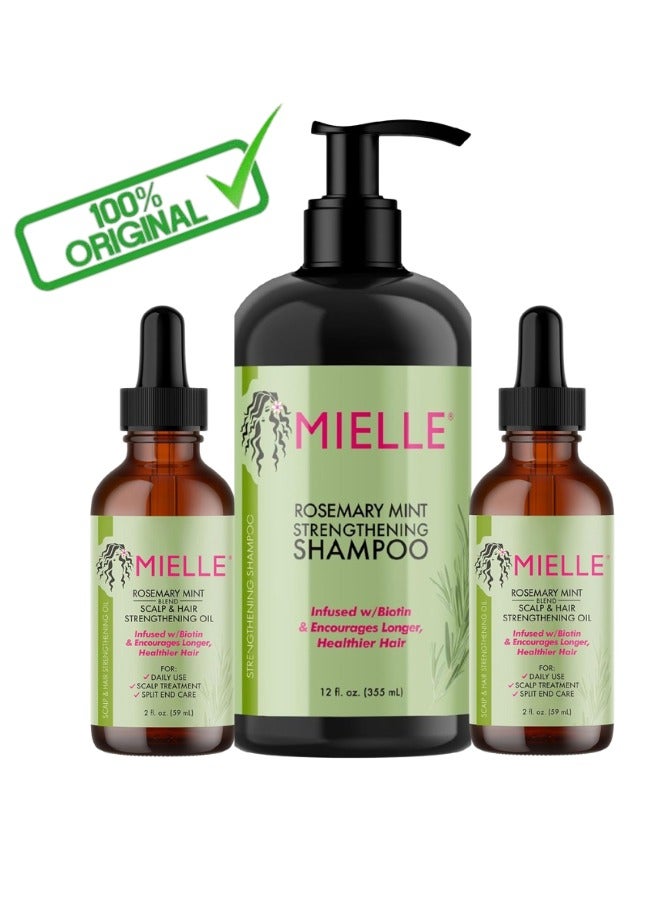 Organics Rosemary Mint Strengthening Set 2 Oils + Shampoo Infused With Biotin Cleanses And Helps Strengthen Weak And Brittle Hair 473mlml