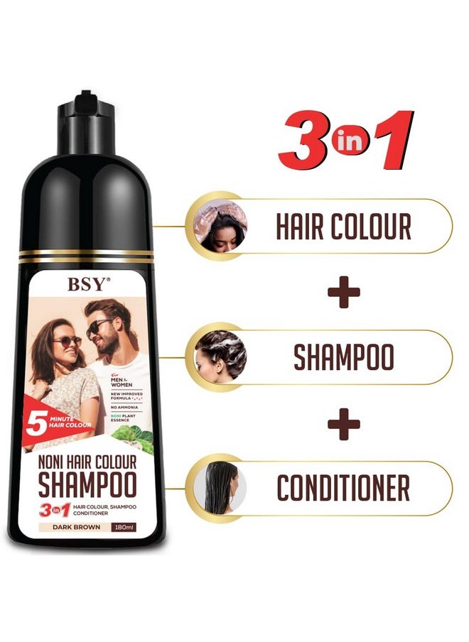 Noni Dark Brown Hair Colour Shampoo -180 Ml - Pump Pack | No Ammonia | 3 In 1 - Hair Dye Shampoo, Conditioner For Women | Noni Fruit Hair Dye For Men | 5 Minutes Hair Color