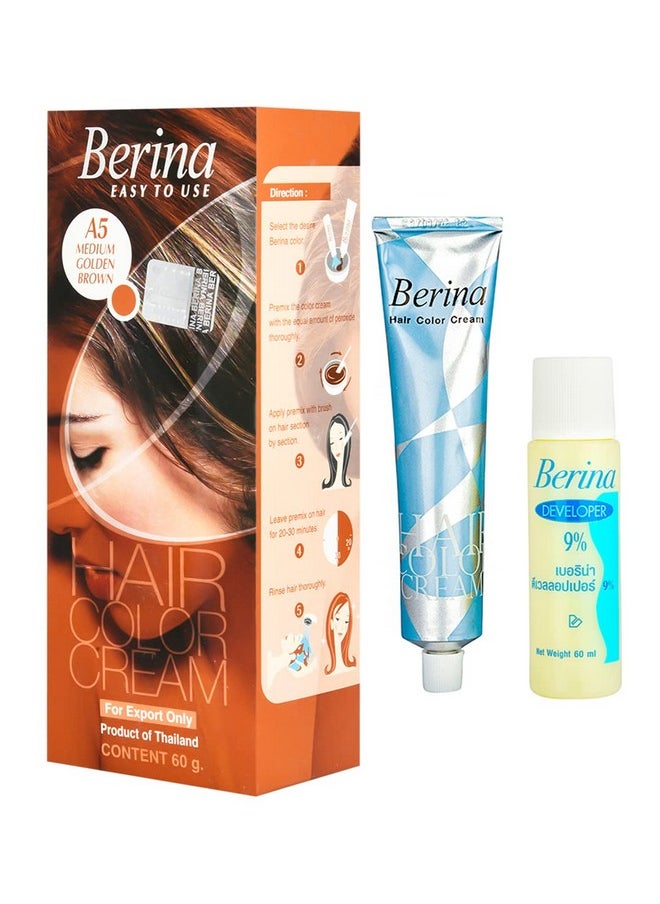 A Series Cream Hair Color Full Coverage Long Lasting Dye Cream 60 Gm With Developer And Protein Conditioner For Men And Women (60Gm Pack Of 1, A5 Medium Golden Brown)