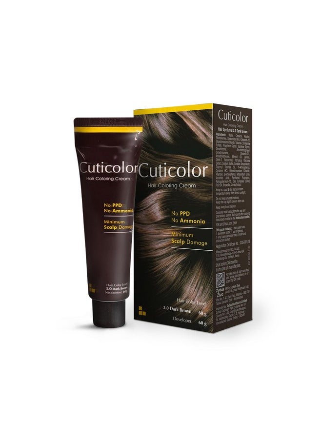 Permanent Hair Color Cream|#1 Dr Prescribed|Suitable For Sensitive Skin|Eco Mechanism To Preserve Scalp Health|No Ammonia|No Ppd|Enriched With Portulaca & Boseivela Extract - Dark Brown(60G)