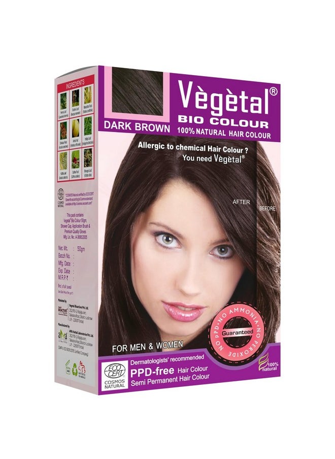 Bio Hair Colour - Dark Brown |150G | Achieve Natural, Ammonia-Free Hair Color | Ppd-Free, 100% Herbal Certified Organic For Men And Women | Uv Protection And Luster Maintenance |Complete Kit