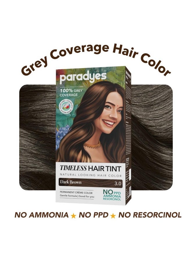 Dark Brown Timeless Hair Tint, Permanent Crème Hair Colour For Natural-Looking Results, Complete Grey Coverage, Long-Lasting Formula Free From Ppd, Ammonia, & Resorcinol, 3.0 Dark Brown