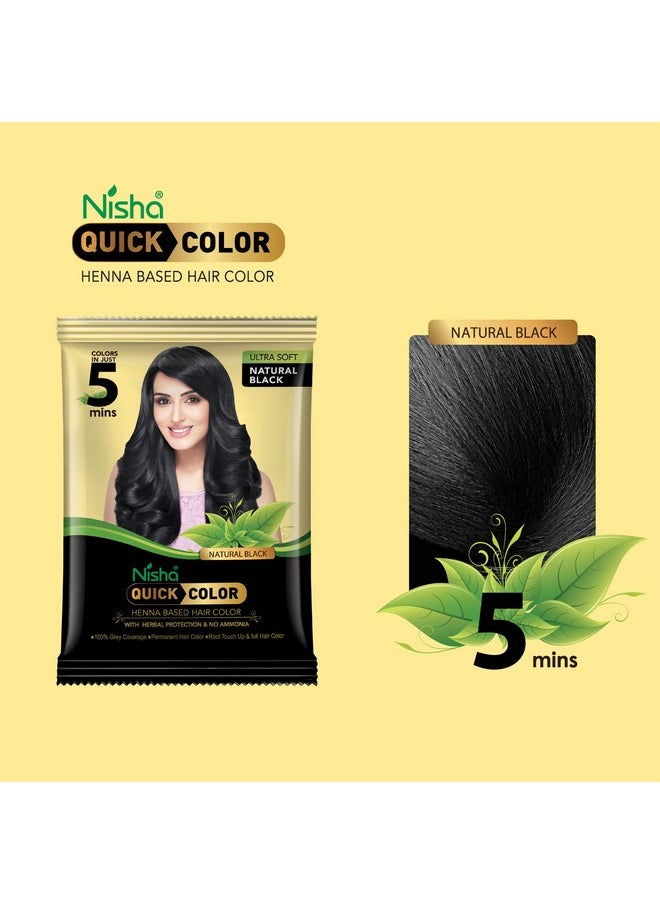 Quick Hair Color, 5 Minute Hair Color For Women & Men, Ammonia Free Henna Based Hair Colour, 100% Gray Coverage, Black Hair Dye, Natural Black Hair Color (10G Pack Of 10)