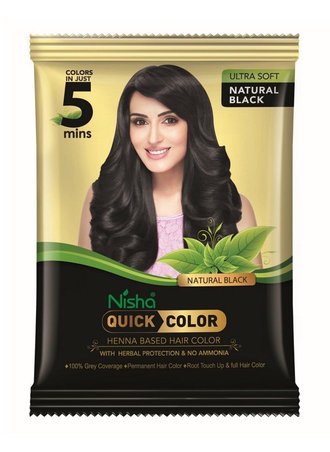 Quick Hair Color, 5 Minute Hair Color For Women & Men, Ammonia Free Henna Based Hair Colour, 100% Gray Coverage, Black Hair Dye, Natural Black Hair Color (10G Pack Of 10)