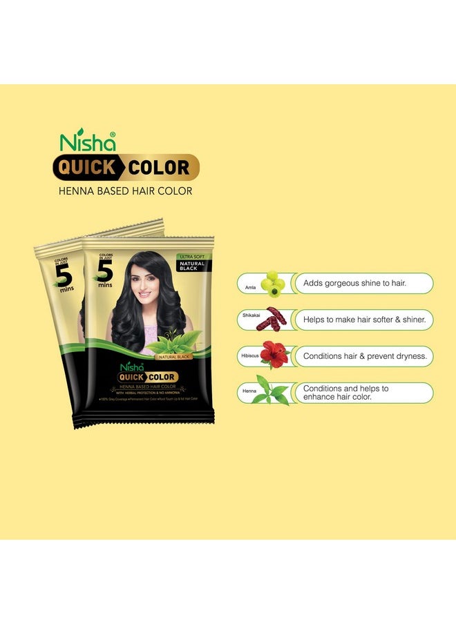 Quick Hair Color, 5 Minute Hair Color For Women & Men, Ammonia Free Henna Based Hair Colour, 100% Gray Coverage, Black Hair Dye, Natural Black Hair Color (10G Pack Of 10)