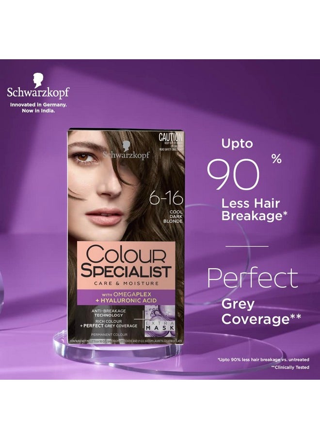 Colour Specialist Permanent Hair Colour, First At-Home Hair Colour With Omegaplex Anti-Breakage Technology, Powered By Hyaluronic Acid For Shinier Hair, 6.16 Cool Dark Blonde, 165Ml