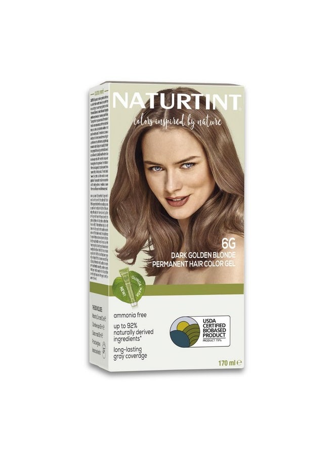 Permanent Hair Colour Dark Blonde 6G | 92% Natural Ingredient | 100% Grey Coverage Long Lasting Hair Colour | Usda Certified | Ammonia Free Vegan Hair Color Gel - 6G Dark Golden Blonde 170Ml