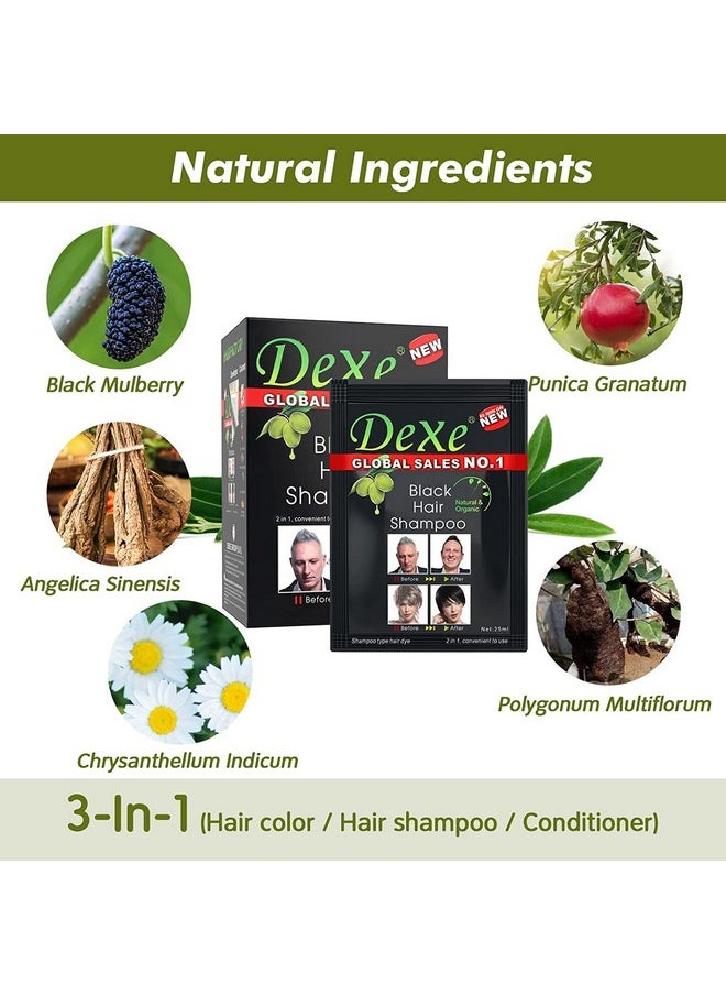 Dexe Black Hair Color Shampoo For Men Women, Natural Black (25Ml X 10 Sachet) Ammonia Free Instant Black Hair In Just 5 Minutes