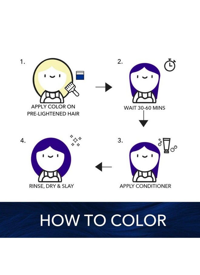 Semi-Permanent Sapphire Navy Diy Conditioner Based Hair Colour 120 Gm And Lighten Up! Bleach Pack 30 Vol. For All Hair Types