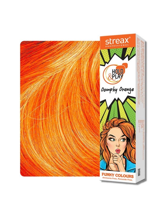 Hold & Play Funky Colour, Oomphy Orange, 100G | Orange Hair Colour I Vibrant Semi-Permanent Hair Colour | Ammonia Free, Peroxide Free