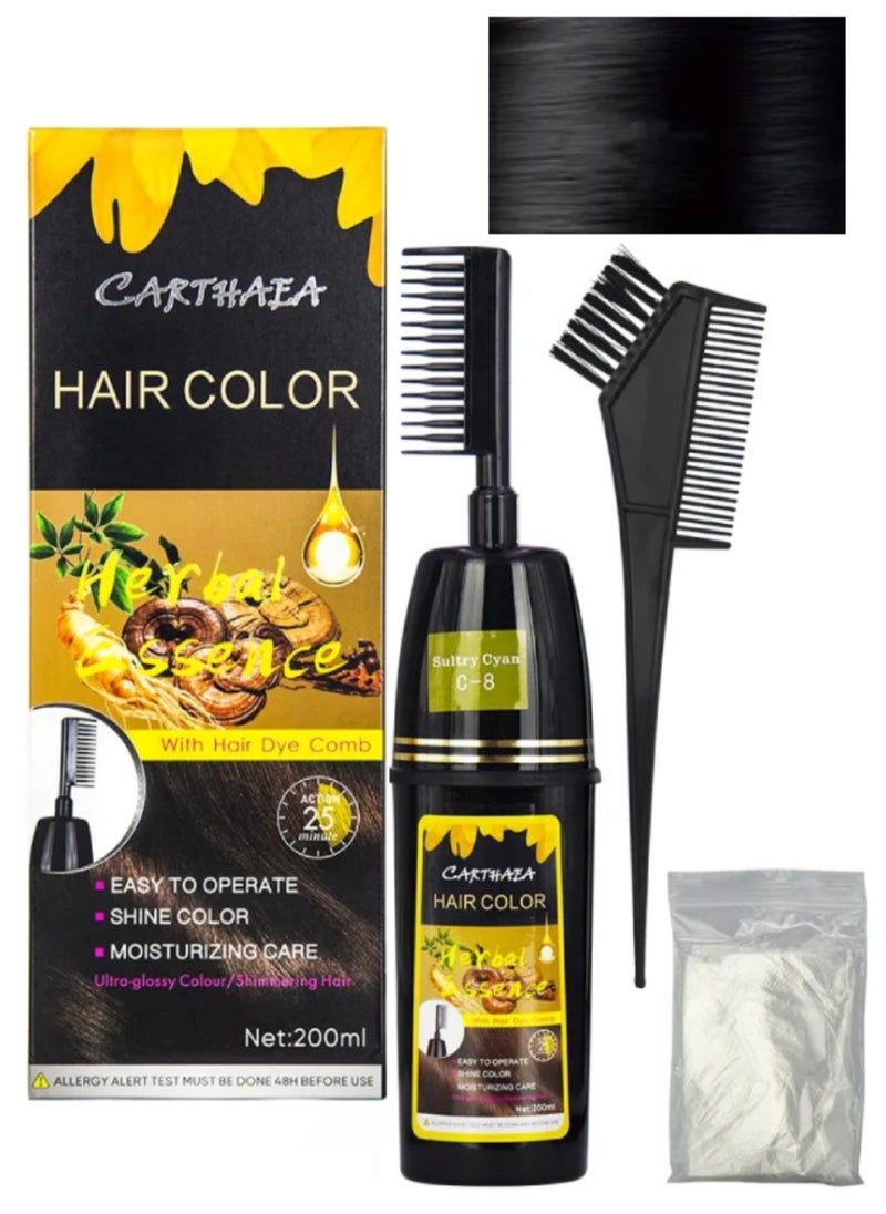 200ml Black Hair Dye Color with Comb Hair Dye Comb with Herbal Essence 15 to 25 Min Easy Hair Coloring Shampoo Moisturizing Shining Ultra Glossy Color Cream Hair Dyeing Color Cream