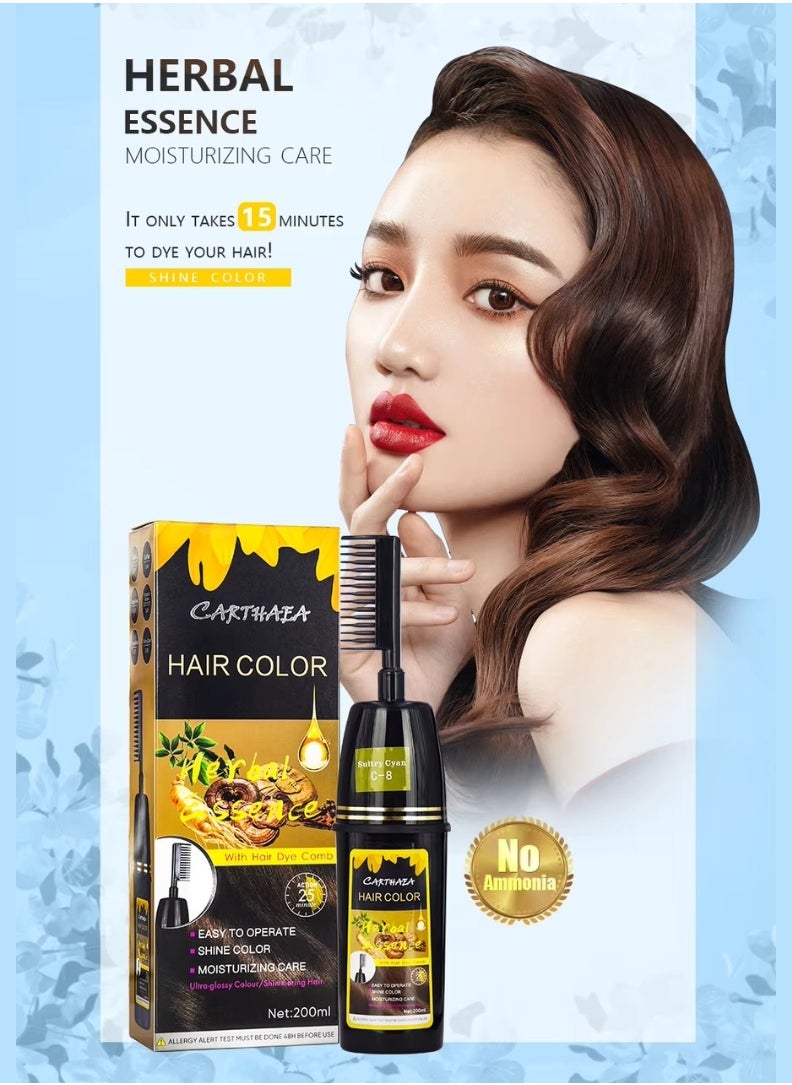 200ml Black Hair Dye Color with Comb Hair Dye Comb with Herbal Essence 15 to 25 Min Easy Hair Coloring Shampoo Moisturizing Shining Ultra Glossy Color Cream Hair Dyeing Color Cream