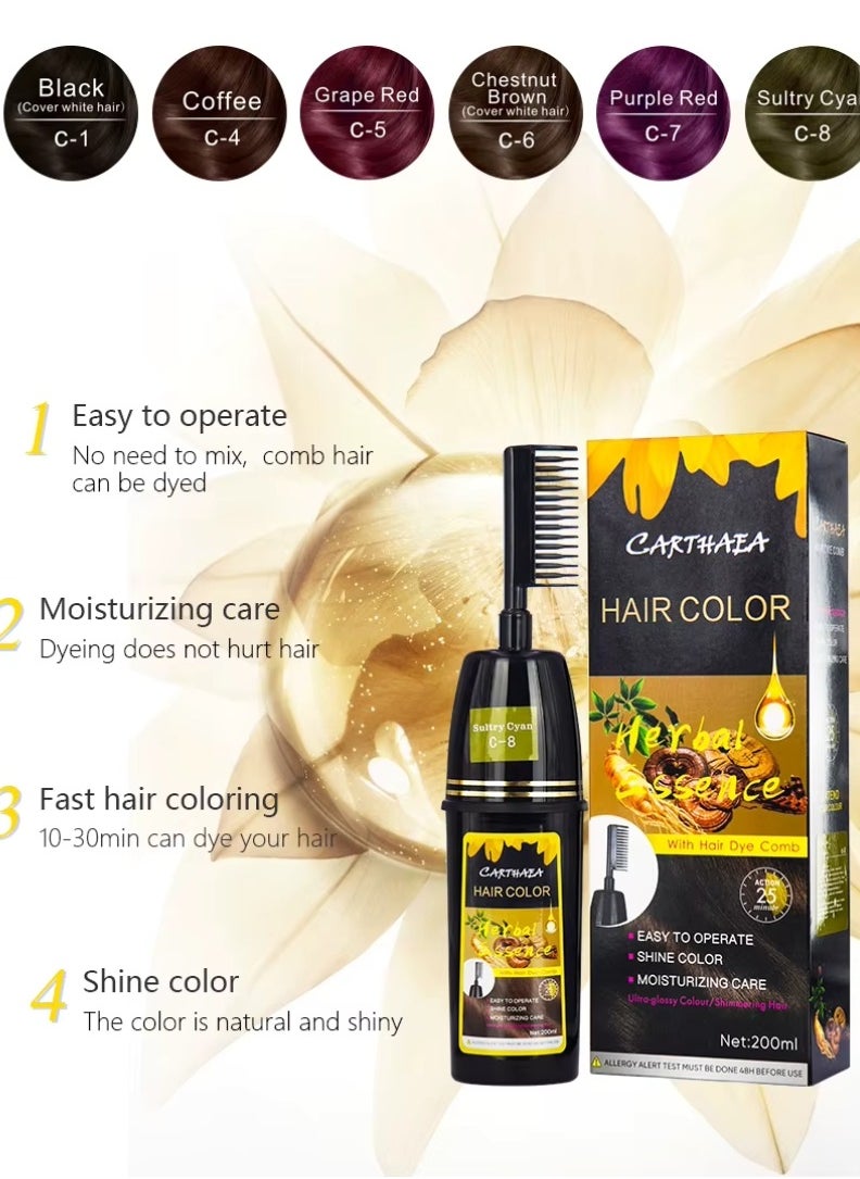 200ml Black Hair Dye Color with Comb Hair Dye Comb with Herbal Essence 15 to 25 Min Easy Hair Coloring Shampoo Moisturizing Shining Ultra Glossy Color Cream Hair Dyeing Color Cream