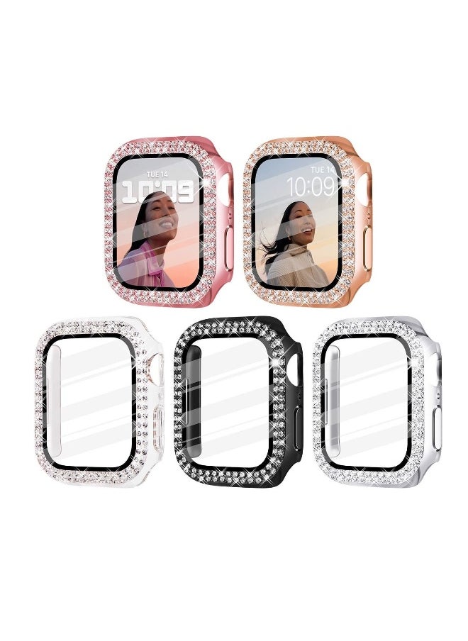 Watch Case Compatible with Apple Watch 7, 5 Pcs Bling Cover Diamond Bumper, 41mm Case for Apple Watch Series 7 (Rose Gold / Pink / Black / Silver / Clear)