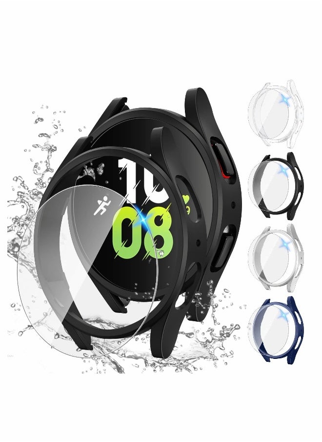 KASTWAVE for Samsung Galaxy Watch 5 4 Screen Protector and Case 44mm Anti Fog Tempered Glass Protective Film Hard PC Bumper Face Cover Set