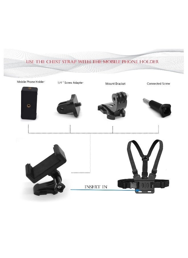 Camera Chest Mount Strap Harness Fit for AKASO DJI Osmo Adjustable Cell Phone with Sports Installation Bracket kit Mobile Backpack Clip Holder