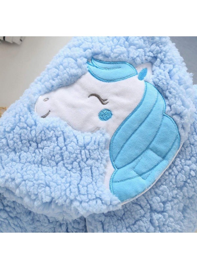 Flannel 0-6 Months Hooded Swaddle Wrapper Blanket, Sky Blue, Lightweight