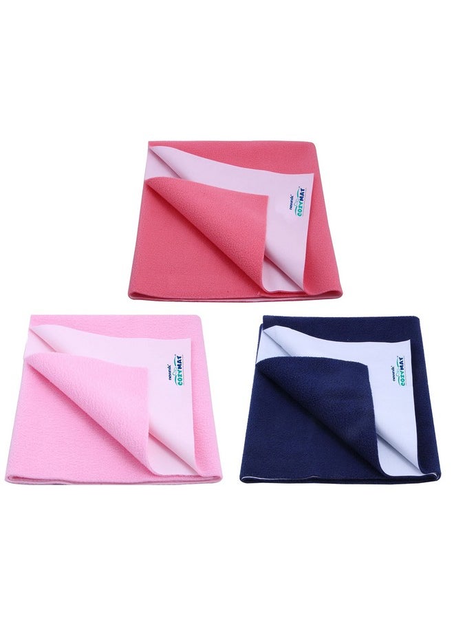 Baby Dry Sheets For Baby/Rubber Sheet For Baby/Baby Mat Waterproof/Baby Bed Protector Waterproof Combo Pack (Small, Salmonrose-Pink-Navyblue)