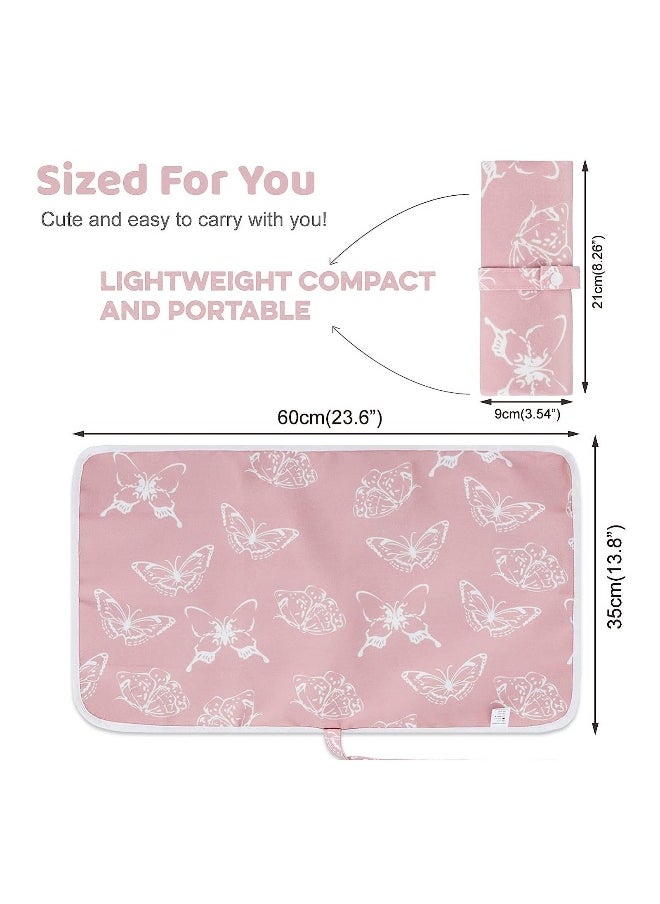 Portable Baby Changing Pad Waterproof Foldable Travel Changing Mat for Toddlers Baby Newborns Sweet Pink Butterfly