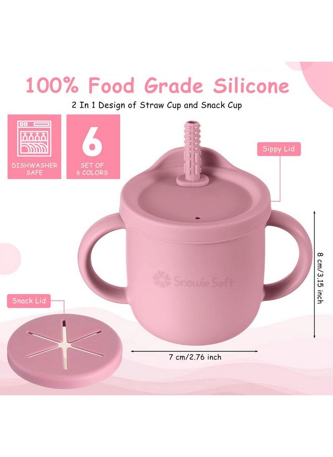 ® Silicone Sippy Cup With Straw Baby Cup Silicone Training Cup With 2 In 1 Lid, Teether Straw & Draining Lid, Bpa-Free Spill Proof Non-Slip Baby Straw Cups 6-12 Months Toddlers (Pink)