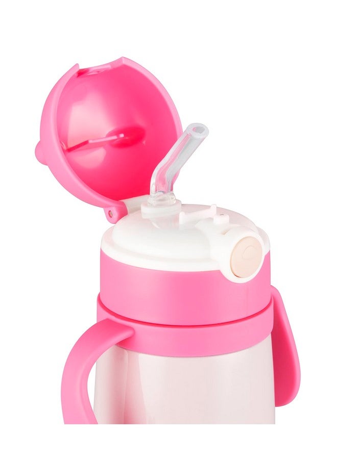 Goofy 380 Ml Vacuum Thermo Seal Insulated Double Wall Steel Body Baby Sipper With One Touch Opening & Silicon Straw,Long Retention Of Temperature Of Hot & Cold Liquids (Pink)