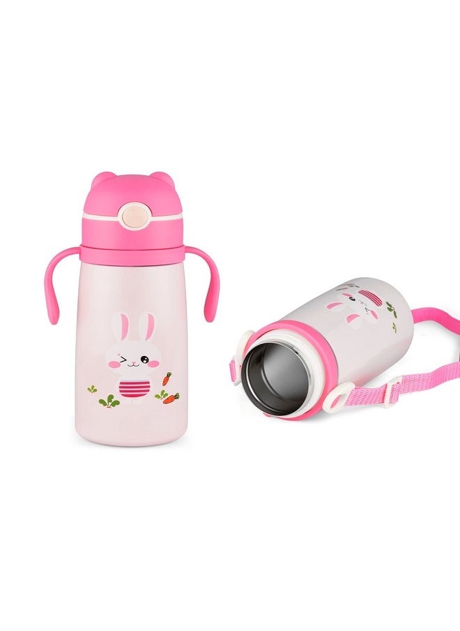 Goofy 380 Ml Vacuum Thermo Seal Insulated Double Wall Steel Body Baby Sipper With One Touch Opening & Silicon Straw,Long Retention Of Temperature Of Hot & Cold Liquids (Pink)