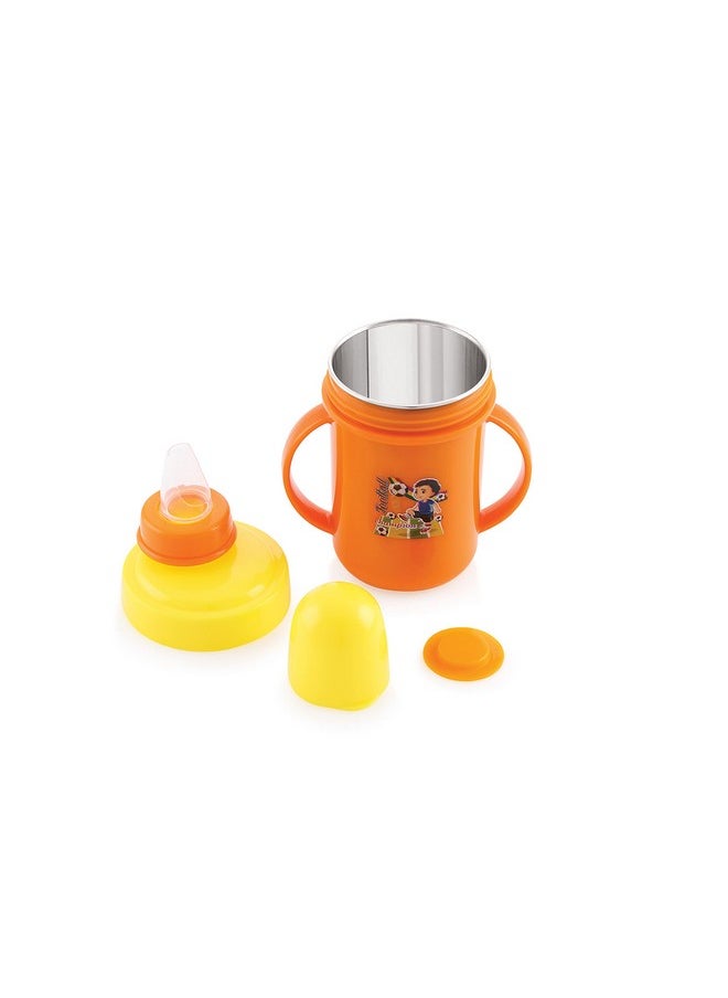 Hippo Big 350 Ml Stainless Steel Plastic Spout Sipper Cup For Kids Age 3-36 Months (Orange)