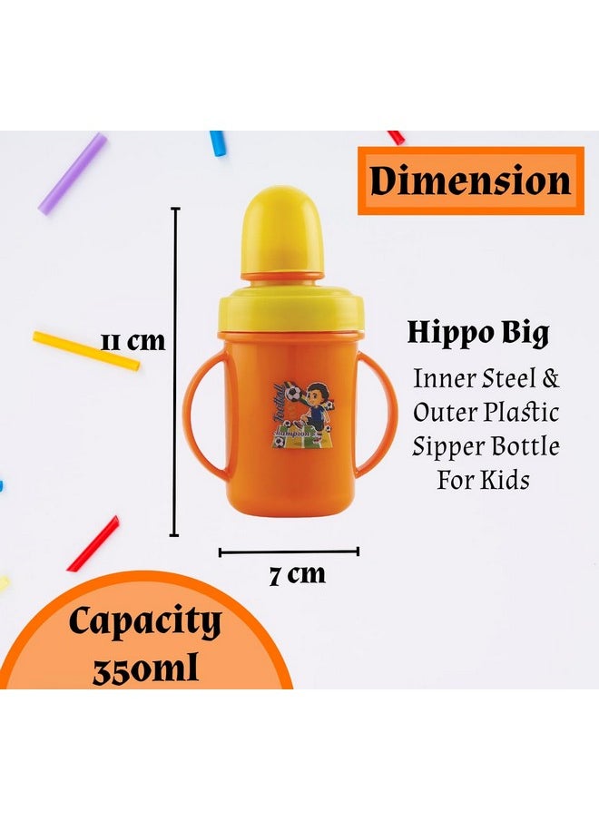 Hippo Big 350 Ml Stainless Steel Plastic Spout Sipper Cup For Kids Age 3-36 Months (Orange)